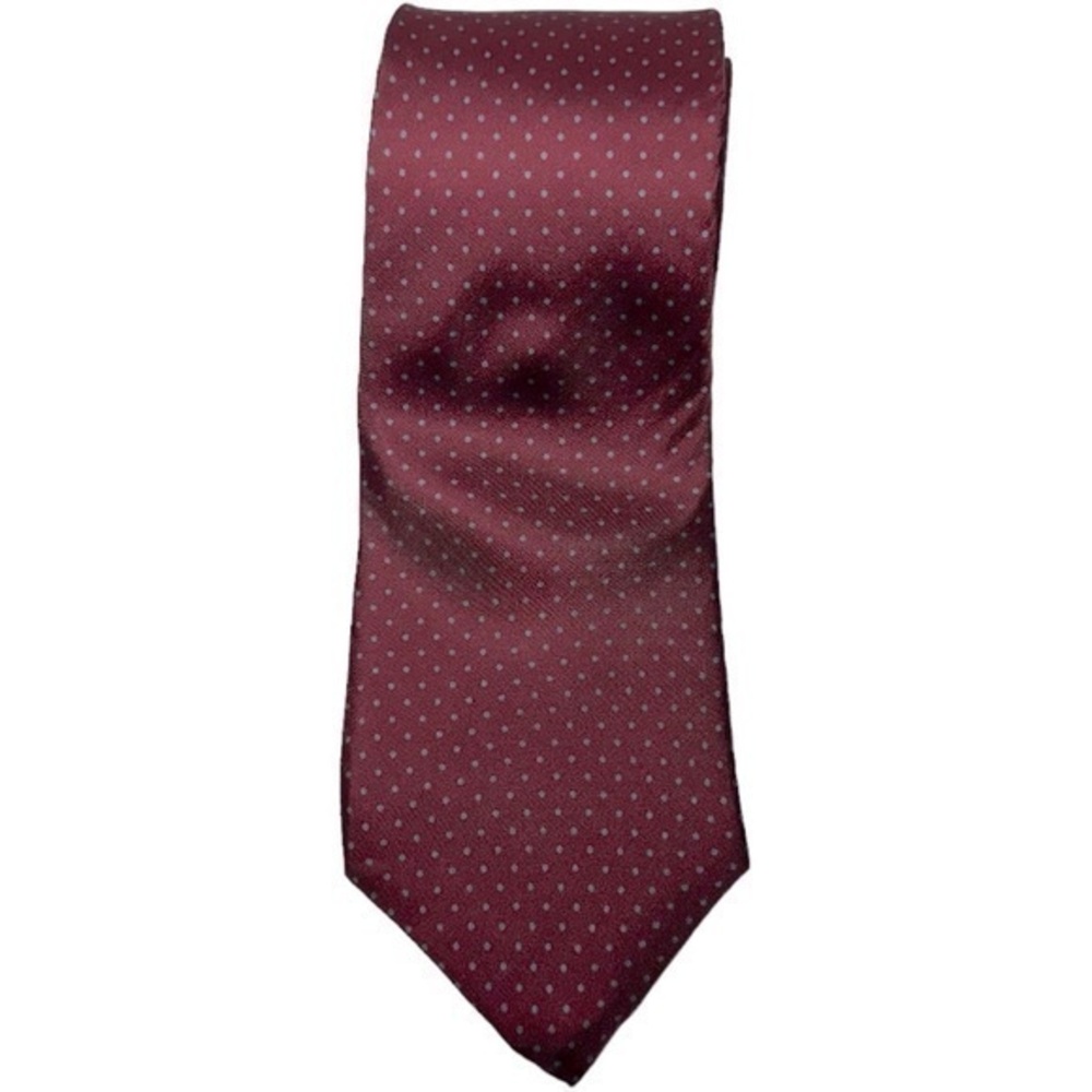 The Custom Shop Men’s Burgundy Maroon Gray Blue Polka Dot Print Necktie Tie
